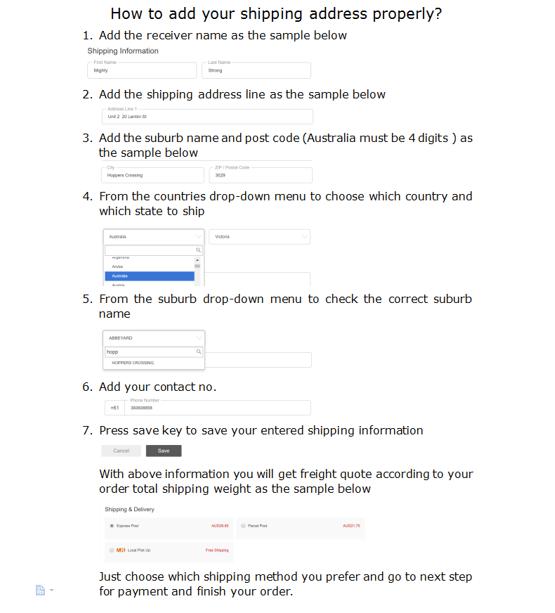 How to add your shipping address properly?,Order to guide
